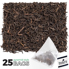 Tealyra - 5 Years Ripe Aged Pu'erh 25 Tea Bags - Bold Pu-erh Loose Leaf Tea - 100% Natural - 25 Pyramids Sachets