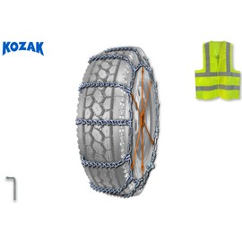 KOZAK 11R22.5, 295/75R22.5 Tire Studded Chain 7mm Link Cam Snow Ice Traction Commercial Truck PLUS KOZAK Vest
