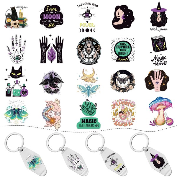 Keychain UV DTF Wraps Stickers - 8 Sheets Mysterious Witch