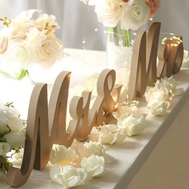 WANTMAZOR Wooden Mr and Mrs Signs Wedding Table Decorations, Wooden Freestanding Letters for Photo Props, Rustic Wedding Decoration, Anniversary Wedding Shower Gift
