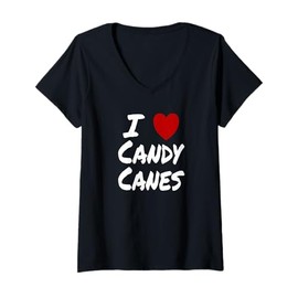 Womens I Heart (Love) Candy Canes Winter Peppermint Christmas V-Neck T-Shirt