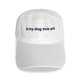 ValDesigns Adjustable White Baseball Cap with Navy Blue Embroidery - in My Dog Mom Era | Perfect for Dog Walks, Dog Park, Beach Days, Sun Protection
