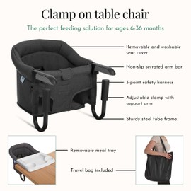 Evolur Clamp-On Comfort Table Chair in Navy, Easily Removable & Washable, Travel- Ready, Dishwasher Safe, Soft Plastic Friction Grips