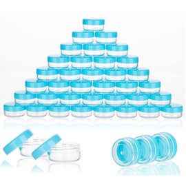 ZEJIA 3 Gram Sample Containers with Lids, 50 Count Tiny Sample Jars, 3ML Makeup Cosmetic Containers for Lip Balms, Lotion, Powder, Beauty Products(Blue Lids)