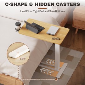 FLEXISPOT Mobile Standing Desk with Wheels Pneumatic Laptop Desk Rolling Computer Cart Movable Height Adjustable Small Sit Stand Desk Computer Workstations Home Use(27.6" W x 15.7" D, Maple)