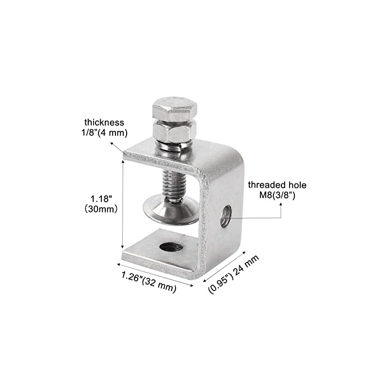 1-1/8” (30 mm) Mini C Clamps Stainless Steel, Small C-Clamp
