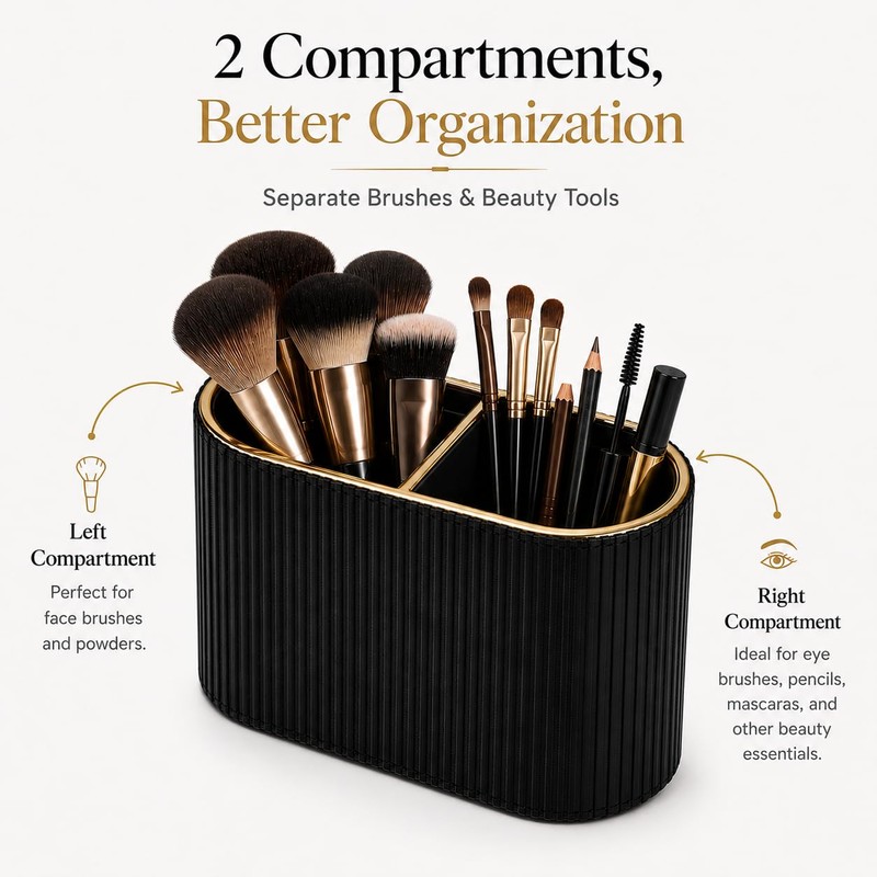 GORESE Makeup Brush Holder,Makeup Organiser Vanity Organiser PU Leather Cosmetics