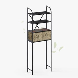 Zhongma 4-Tier Over The Toilet Storage with 2 Baskets, Metal Bathroom Organizers and Storage for Small Space, Slate and Weave