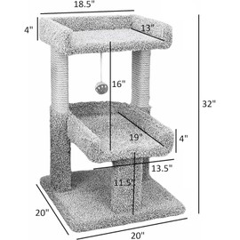 Maykoosh Artisanal Abode Spacious Cat Tree Perch for Large Cats, Durable Carpet Upholstered Cat Play Tower, Sturdy Wood Construction Light Gray