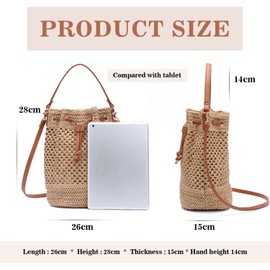EVEOUT Straw Bucket Bag for Women Summer Woven Beach Bag Totes Purses Drawstring Handbag for Vacation Hobo Shoulder Bag