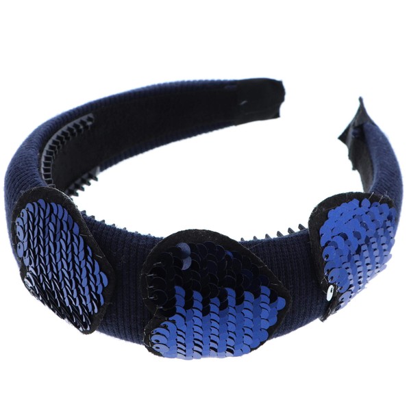Bright and Cute Wide Headband With Blue Sequin Hearts-Navy