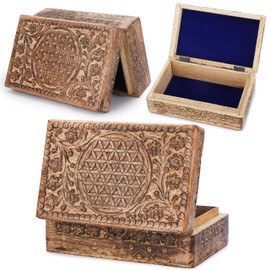 Ajuny Wooden Hand Carved Decorative Jewelry Box Celtic Flower Carvings Vintage Keepsake Storage Organizer Travel Treasure Chest Trinket Holder Case Great Gifts 8x5 Inch