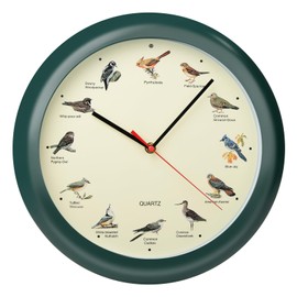 Belinlen 13 Inch Singing Bird Wall Clock Light Sensor Bird Clock That Sings on Hour (Green)