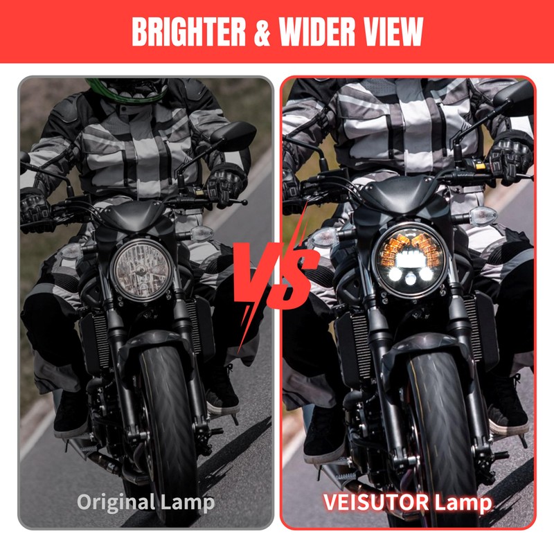 VEISUTOR Motorcycle 7 Inch Round LED Headlight, Projector LED Headlamp