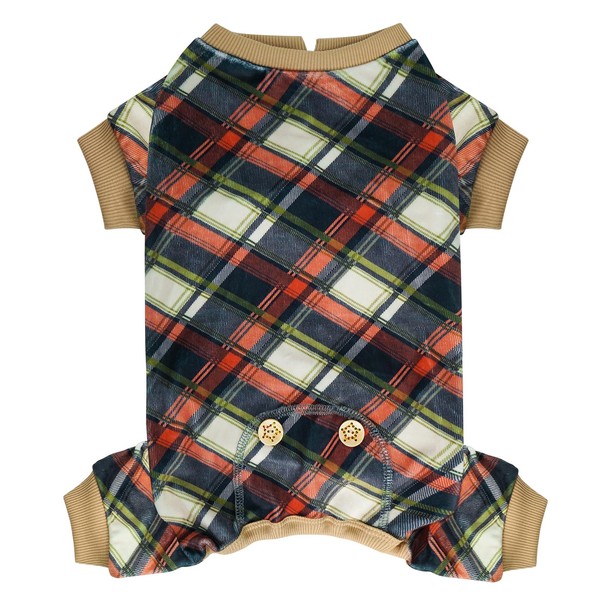 KYEESE Dog Pajamas Checkered Velvet Onesie Coat for Small Dogs,