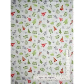 Wilmington Prints Fabric Winter Gnomes Christmas Tree Snow Cotton Fabric #67575 Wilmington By The Yard