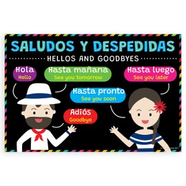 Quarterhouse Spanish Greetings, Sayings, and Questions Poster Set, Spanish - ESL Classroom Learning Materials for K-12 Students and Teachers, Set of 5, 12 x 18 Inches, Extra Durable