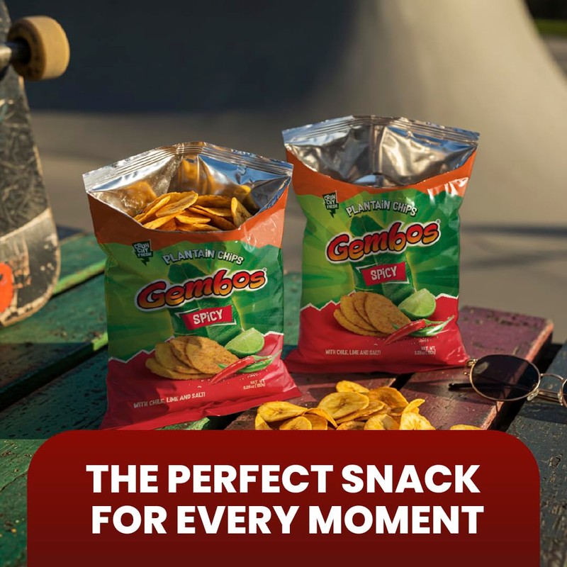 Gembos Plantain Chips - Spicy Chile Lime & Salt Flavor,