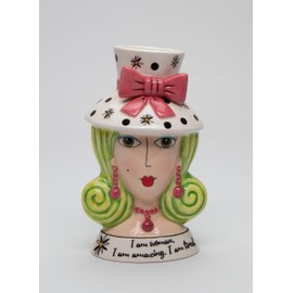 Cosmos Gifts I' am a Woman Lady Green Hair Makeup Brush Holder/Vase, 3 3/4" x 3 1/2" x 6 1/4" H, Multi-Colored