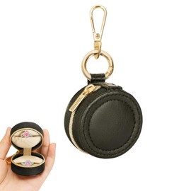 Dszemie Travel Jewelry Box with Keychain – Portable Small Ring Holder Case, Black Jewelry Storage Box for Rings, Earrings & Small Accessories, Compact Storage for Gym, Work & Travel