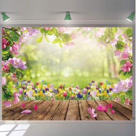 Frühlings-Fotografie-Hintergrund, Frühling, Ostern, Holzboden, Blumen, natürliche Landschaft, Hintergrund, Kindergeburtstag, Babyparty, Hochzeit, Party, Dekoration, Hintergrund (243,8 x 182,9 cm)