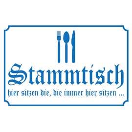 AGDeko® Wooden Sign 12 x 18 cm Stammtisch hier sitzen (wieß) for Hanging or Standing, Room Decoration