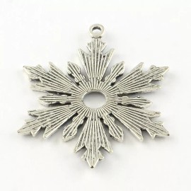 The Slippery Pearl Large Snowflake Pendant Cabochon Setting Antiqued Silver Winter Jewelry 46mm