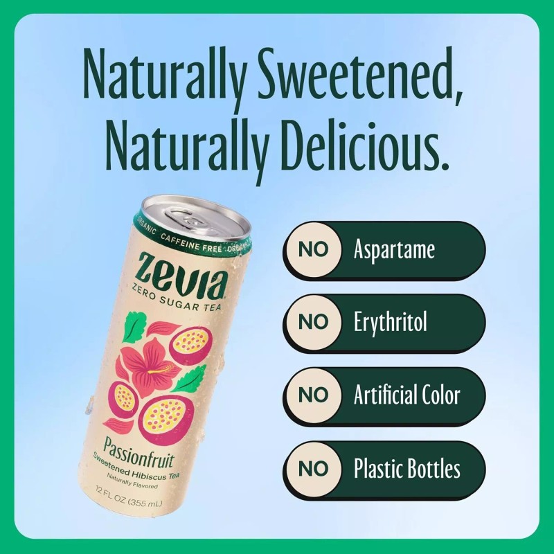 Zevia Organic Sweetened Caffeine Free Hibiscus Tea Passionfruit 12 Fl
