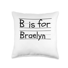 Funny Name B is for Braelyn Kindergarten Tag Kids Novelty B is for Braelyn Custom Name Girl School Teacher Throw Pillow, 16x16, Multicolor