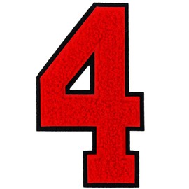 1Pcs 5.0" Red Chenille Number Patches with Black Border, Iron On Appliques for Clothing, Jackets, Backpacks，Varsity Style Number Patches Pair with Varsity Letter Patch (red 4)
