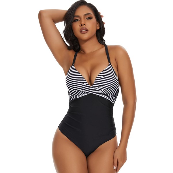 SHAPERIN Women's One Piece Swimsuits Tummy Control High Waisted Bathing