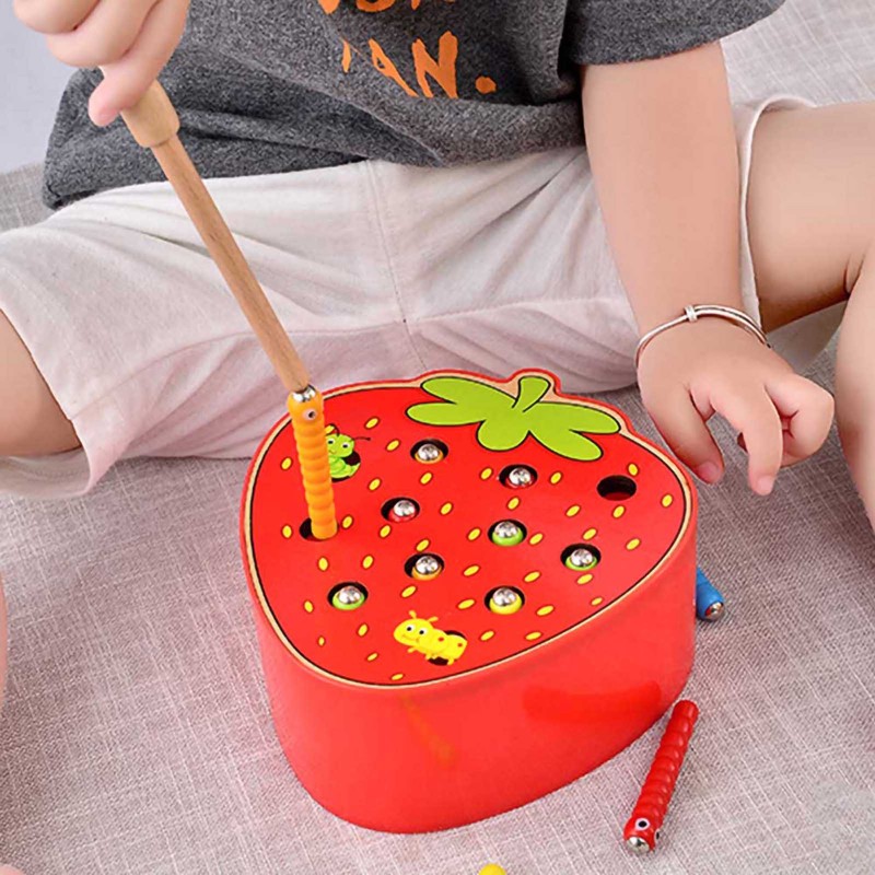 Capture Worm Magnetic Wooden Toy Kid Educational Intelligence Development Toys