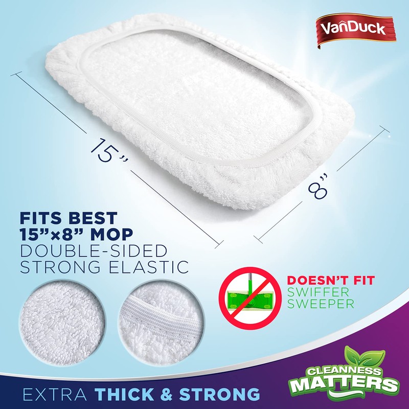 VanDuck 100% Cotton Terry Cloth Mop Pads 15x8 Inch 6-Pack