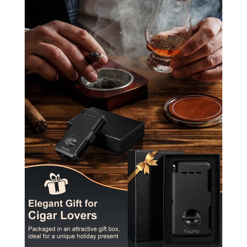 Cigar Lighter, 5- in -1 Torch Lighter, Built-in V-Cut Cigar