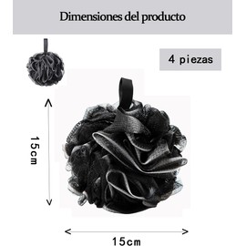 4 Esponjas Para Baño, Estropajo Para Cuerpo Esponja De Baño, Para Piel Sensible y Uso Familiar, Diseño Vegano y Secado Rápido, Medidas 15 Cm x 15 Cm En Color Negro, Esponja Baño