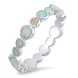 Eternity White Simulated Opal Stackable Ring New .925 Sterling Silver Band Size 8