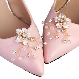 Ruihfas 1 Pair Bridal Wedding Shoe Clips Rhinestone Crystal Beads Flower Shoe Buckles Shoe Trimmings for Women