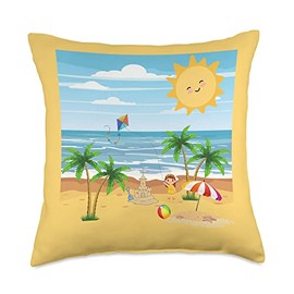 Sanya's Kids Clothing Boutique Kids Beach Wear for Summer 2023 Throw Pillow, 18x18, Multicolor