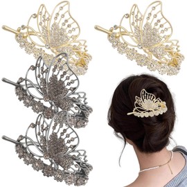 4 PCS Butterfly Hair Claw Clips Butterfly Ponytail Holder Bun Ponytail Curved Hairs Claw Non Slip Hairs Barrettes Vintage Hair Buckle Clip Hair Styling Accessories for Women Girls