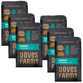 Doves Farm Organic Whole-meal Emmer Flour | 1Kg | Pack of 6 | Premium Stoneground Flour from Nutrient-rich Emmer Wheat | Perfect for Healthy and Tasty Baking Recipes