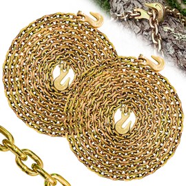 SENKEYFE 1/4" Tow Chain|G80 Log Chain with G70 Clevis Grab Hooks for Towing|20 FT Heavy Duty Chain Wll 3300 Lbs|Trailer Transport Safety Chain for Towing Truck Tie Down Binding Equipment(2 Pack)