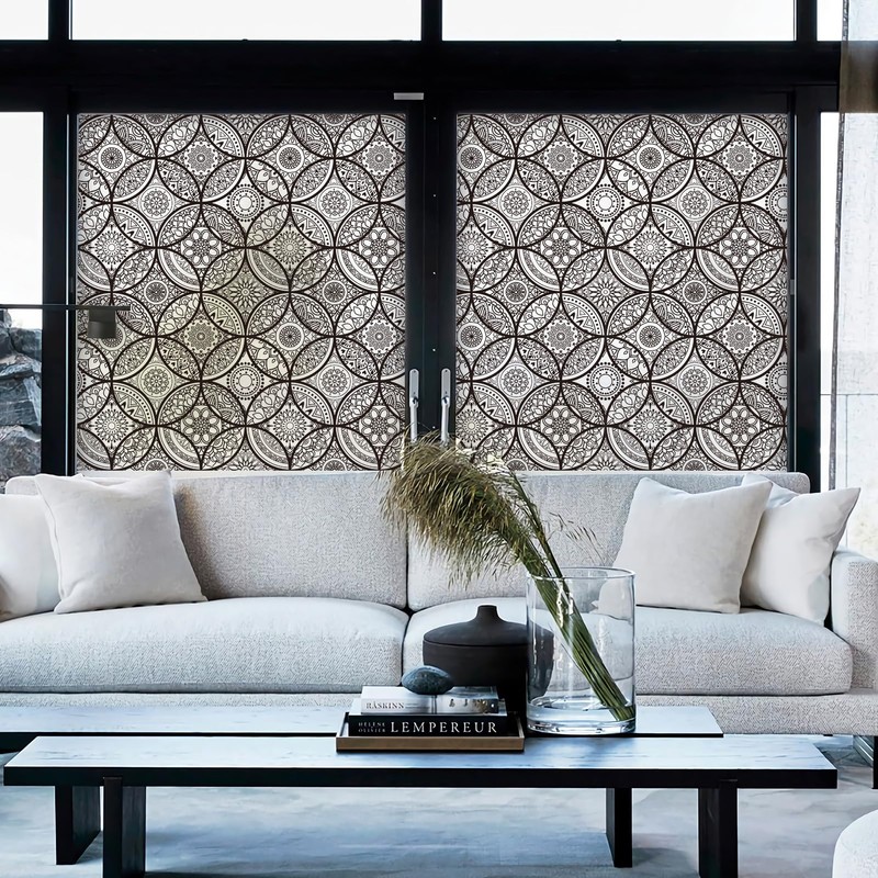 DKTIE Boho Stained Glass Look Window Privacy Film with Installation