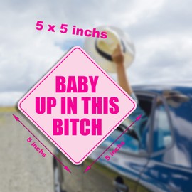 2PCS Baby Up in This B Sticker for Cars, Pink Waterproof Bumper Sticker,Baby Safety Warning Decal for Cars
