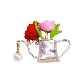 tanxuan Tulip Flower Brooch Vase Lapel Pin for Women Pearl Brooch Jacket Clothes Backpack Dress Accessories Jewelry Gifts, Silver