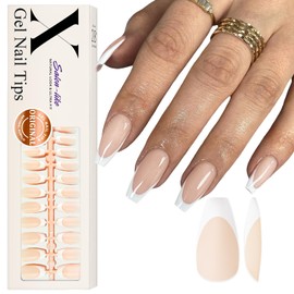 Gel X French Tip Nails Long Coffin French Tip Press on Nails SXVME White French Nail Tips 300Pcs Pre-applied Tip Primer Natural Nude Fake Nails Extensions Gel X Nail Kit for Women Girls DIY