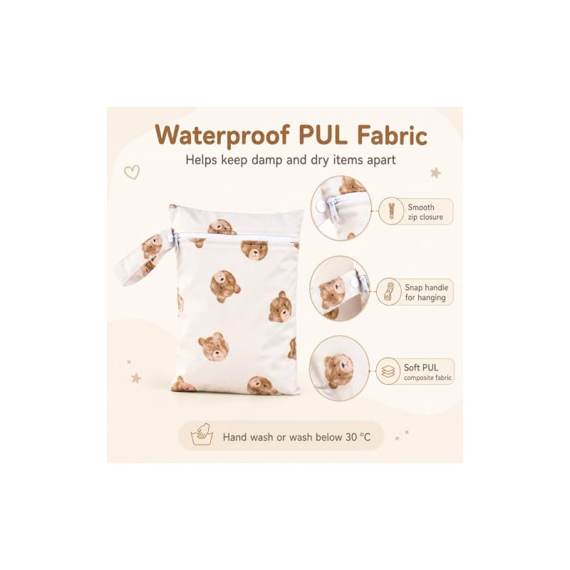 KIVORA 3 PCS Wet Bags for Babies - Bear Nappy