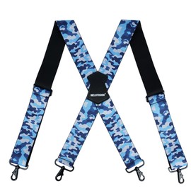 MELOTOUGH Men Suspender 2 Inch Wide Fully Elastic X Back Camouflage Suspenders with Swivel Hooks (Blue Camo)