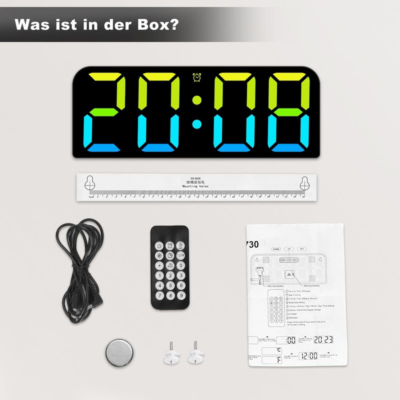 PiKaPiKaP Digital Wall Clock, 9.6 Inch Digital RGB Clock, LED