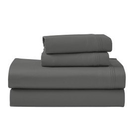 Superior Egyptian Cotton 4 Piece Sheet Set, Luxury 1000 Thread Count, Eco-Friendly, Sustainable Sheets, Ultra-Soft Basics, Solid, Deep Pocket Fitted Sheet, Flat Sheet, Pillowcases, Olympic Queen, Grey