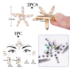 BOFUNX BOFUNX Damen Meerjungfrau Kostüm, Fischschuppen Rock + 2 Stücke Seestern Haarspange + Edelsteine Gesichtstattoo für Fasching Karneval Mottoparty Kostüm Accessoires